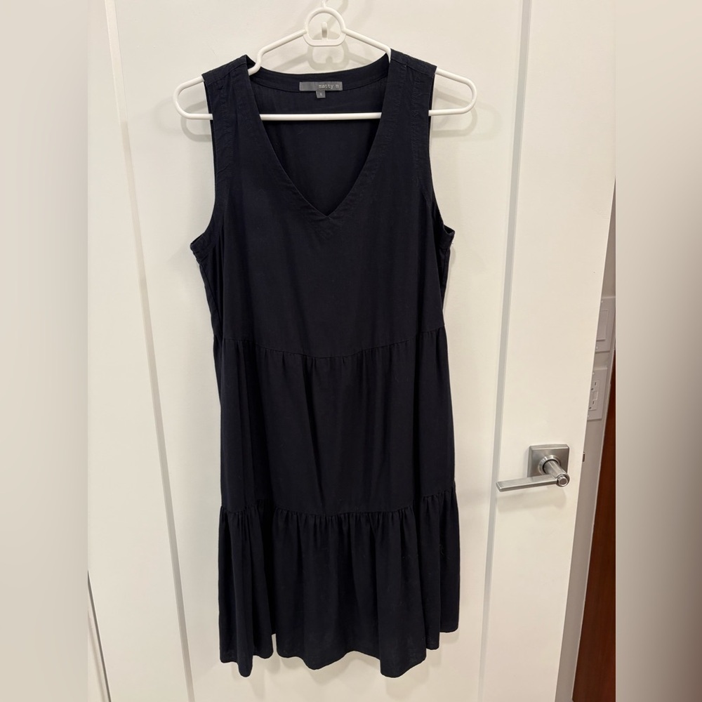 Matty M. Sleeveless Navy Blue Tiered Linen Blend Dress Size Small - Picture 3 of 12